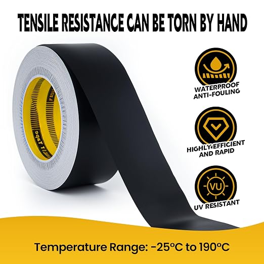 LLPT Aluminum Black Foil Tape 2 Inches x 55 Yards 3.94 Mil | Industrial Grade, Extra Thick, Strong Adhesive, No Residue, Weather Resistant for HVAC Sealing Hot Cold Air Pipe Metal Repair