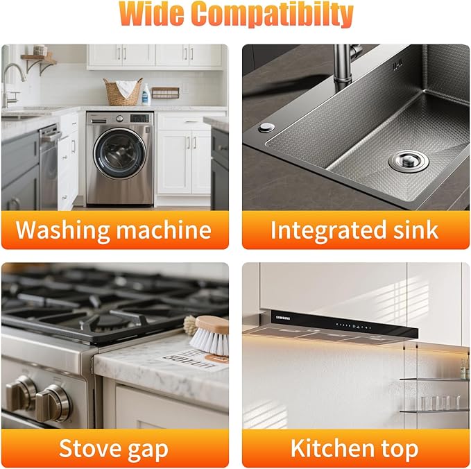 Stove Gap Covers Stainless Steel, 2 Pcs Stove Gap Filler, Heat Resistant and Easy to Clean, Retractable Length 13.8" to 27.5", Width 0.79",Black