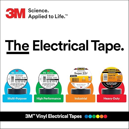 3M Scotch Super 33+ Electrical Tape - 3/4 in x 76 ft, Premium Grade All-Weather Vinyl, Resistant to Abrasion, Moisture, Corrosion, Alkalies - Long Roll, 1 in Core, Black, 10 Roll Pack