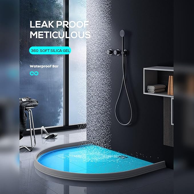 Hi-Na 3ft/5ft/6ft/8ft10ft Collapsible Shower Threshold Water Dam Water Barrier for Shower and Water Stopper Keeps Water Inside Water Threshold for Wet and Dry Separation (5ft, Grey)