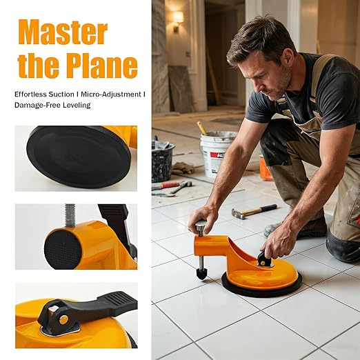 2026 Floor Gap Fixer Tool, Professional Adjustable Height Setter with Heavy-Duty Rubber Suction Cup & 2 PCS Sticky Pads, Tile Leveling System for Installation, Repair & Precise Seam Alignment (Yellow)
