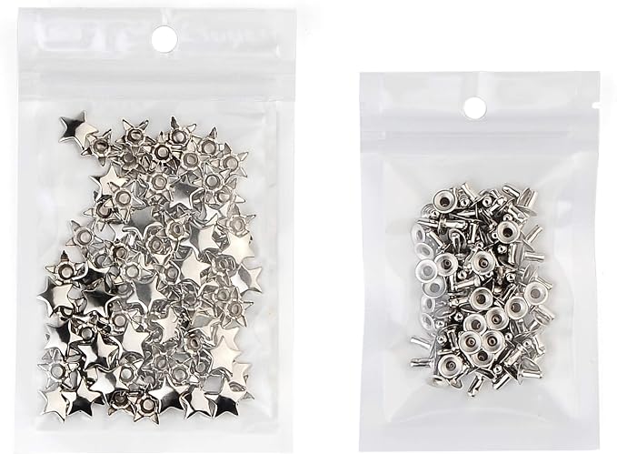 100 Sets 12MM Silver Star Rivets for Leather Star Rivet Studs Garment Rivets Leather Rivets Studs and Spikes for Leather Craft Clothing Bags Belts Dog Collar Shoes DIY Rivets 15/32 Inch