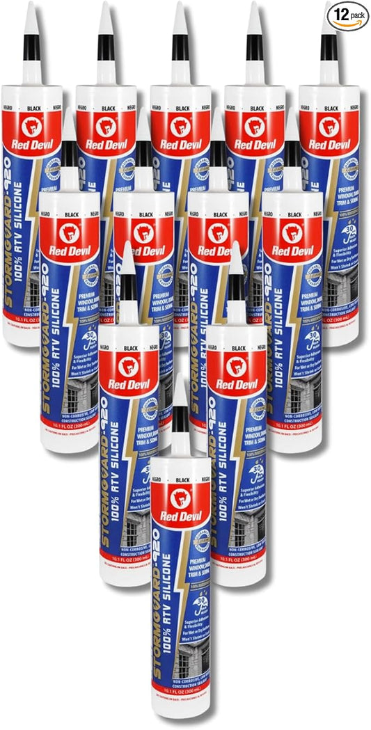 Red Devil 078060 Silicone Ultra 100% RTV Silicone Sealant, 10.1 oz., Black, 12 Pack