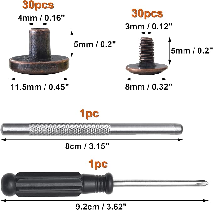 YORANYO 30Sets Chicago Screws Leather Rivets Screw Rivets Metal Studs for Clothing Chicago Binding Screws Spike and Studs for Decorate Repair Shoes Belts Bag Purse Dog Collar Clothing (Antique Copper)