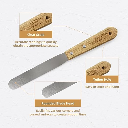 4-piece Caulking Spatula with Wooden Handle, Professional Stainless Steel Caulk Tool Set Finishing Tools, Streamline Spatulas for Caulk Application