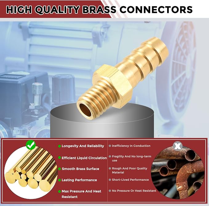 Pack of 1 Brass Hose Barb Fittings 5mm Hose Barb to M5x0.8 Male Fittings for Home Machines, Massage Bathtubs, and Irrigation Systems