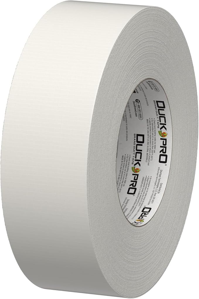 Duck Pro Heavy Duty Duct Tape for Long Lasting Repairs, 2" Wide (1.88 in x 55 Yds) Performance Grade Tape with Waterproof Backing, White, 12 Rolls