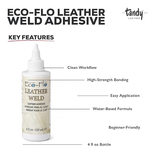 Tandy Leather Eco-Flo Leather Weld Adhesive - Water-Based Quick Tack Glue for Bags, Belts, Shoes, and Craft Projects - Smooth Spread Formula - 4 fl oz