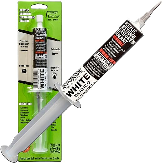 – Acrylic Urethane Elastomeric Sealant – Pre-Filled Precision Caulk Gun – White – 1 oz Tube – Flexible & Durable Sealant for Trim, Baseboards, and Small Cracks
