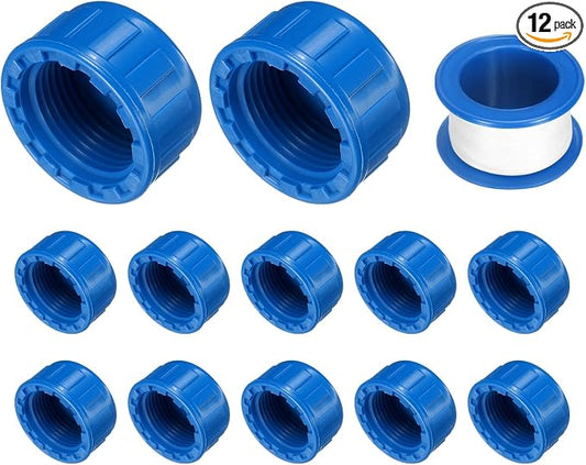 uxcell 12Pcs 3/4 Inch PT Female Thread PVC Pipe Fitting Cap, Cleanout Water Drain End Caps, Pipe Plug Socket Fittings with Tape for Water Heater Supply Lines, Plumbing, Blue