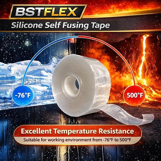 Self-Fusing Silicone Tape 2" x 36FT x 20mil Clear– Waterproof & Heat-Resistant Rubber Emergency Repair Tape, Self Amalgamating for Plumbing, Hose, Electrical, Automotive & Outdoor – No Residue