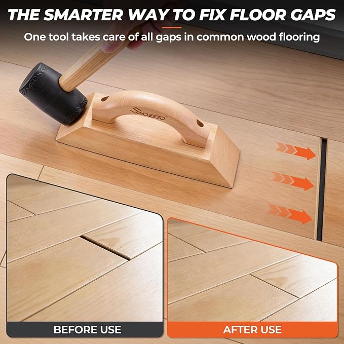 Wooden Floor Gap Fixer Tool Kit,with Comfortable Handle,Heavy-Duty Plank Grabber with 3PCS Washable Pads & 1 PC Hammer,for Repairing Gaps in Laminate,Vinyl, and Solid Wood