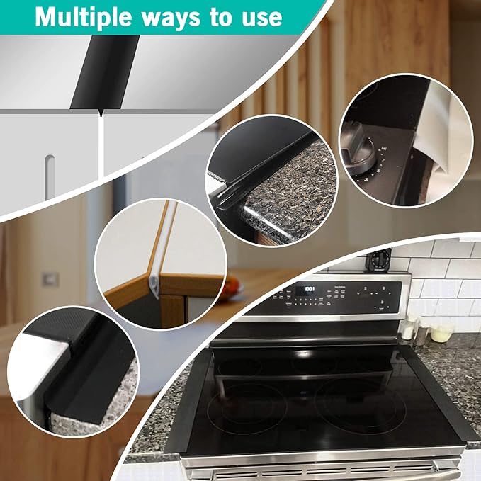 Gap Filler for Stove and Counter - Kitchen Stove Counter Gap Cover Silicone Gap Cover Between Stove and Counter 25 Inches Black