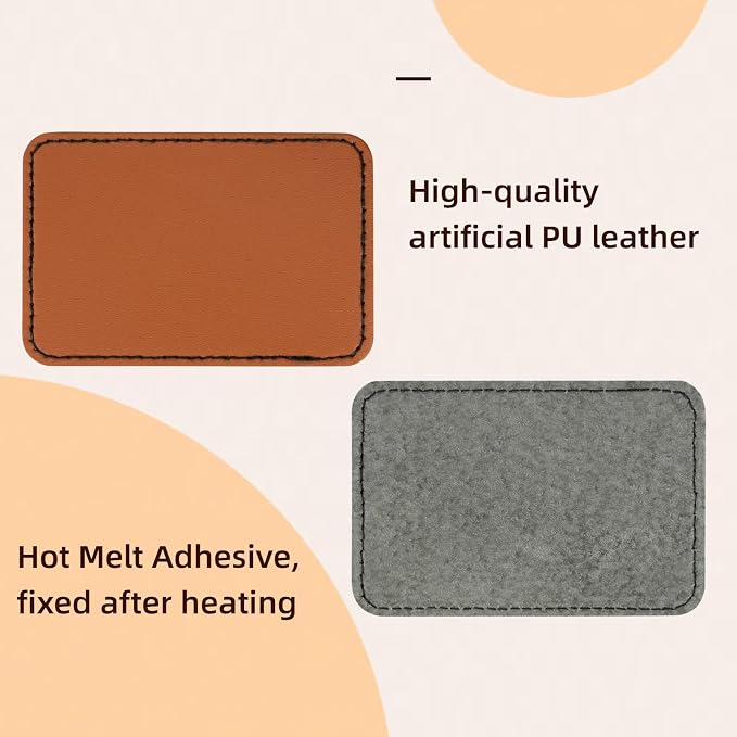 60 Pcs Blank Leather Hat Patches for Laser Engraving Iron On Heat Press 3 x 2 Inches Rectangular Khaki