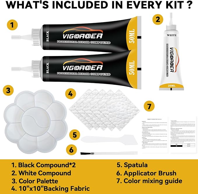 Black Leather Repair Kit for Furniture, Leather Seat Repair Kit for Cars, Easily Restore Car Interior, Sofa, Purse and Jacket, Restore Any Material with Super Easy Instructions