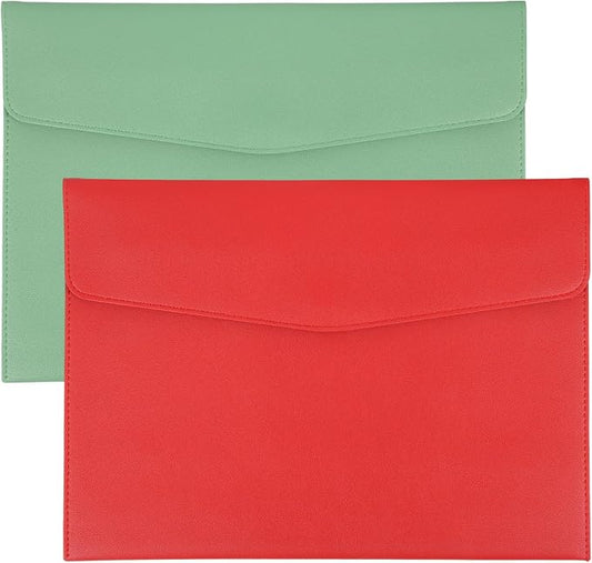 PATIKIL 2Pcs PU Leather A4 File Folder, Document Holder Envelope Waterproof Napa Texture Filing Organizer Portfolio Folder Case with Magnetic Snap Closure for Home Office, Green, Red