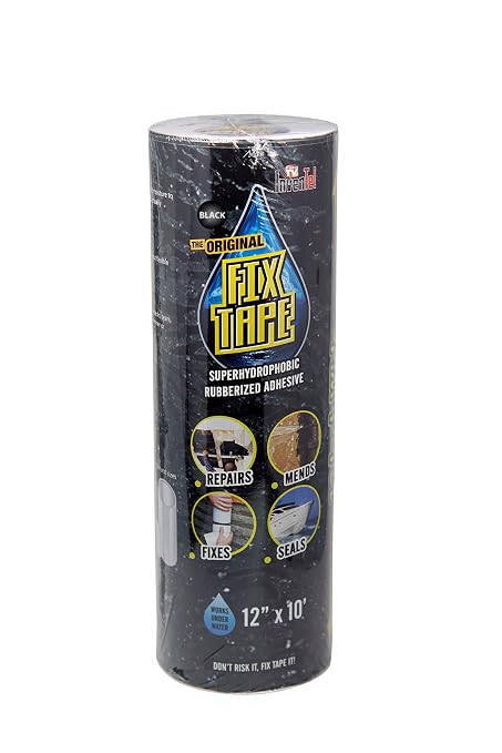 The Original Fix Tape (As Seen On TV), Rubberized Waterproof Adhesive Seal Tape, Patch and Repair Cracks, Pipes, Roof, Boat Leaks (Black, 12 inches x 10 feet)