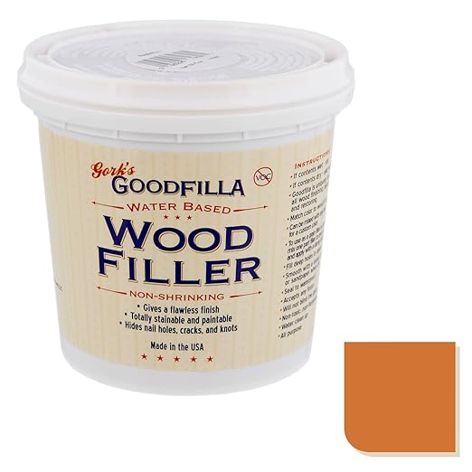 Goodfilla Red Oak, 1 Quart (3.7lbs) Wood and Grain Filler, Stainable, Sandable, Zero Waste, Non-Toxic, USA Made