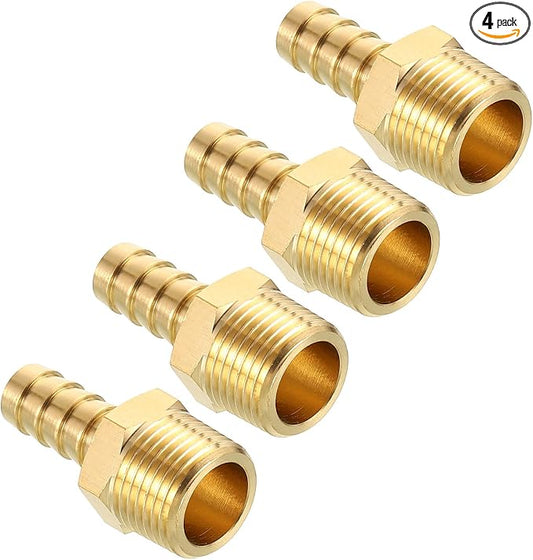 Pack of 4 Brass Hose Barb Fittings 3/8" Hose Barb to 3/8" NPT Male Fittings
