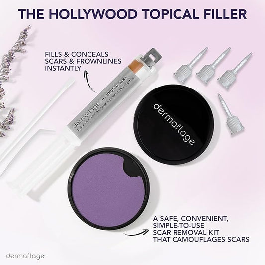 Dermaflage Scar Filler Kit - Bronze Dark - Deep Scar Cover and Waterproof Concealer for Acne Scars Wrinkles, and Ice Pick Scars Makeup, 1 mo supply