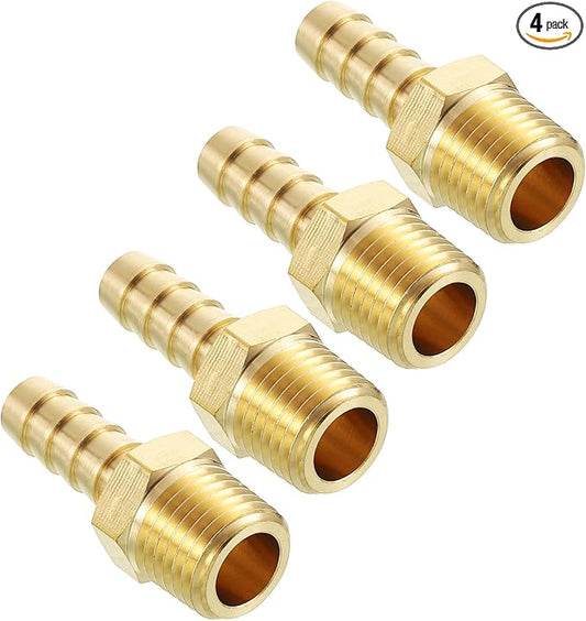 Pack of 4 Brass Hose Barb Fittings Adapter Connector 5/16" Hose Barb to 1/4" NPT Male Fittings for Home Machines, Massage Bathtubs, and Irrigation Systems