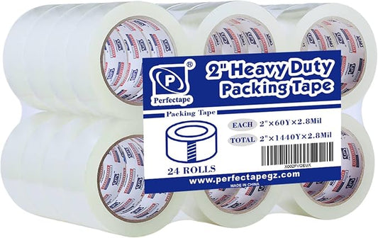 PERFECTAPE Heavy Duty Packing Tape 24 Rolls, Total 1440Y, Clear, 2.8 mil, 1.88 inch x 60 Yards, Ultra Strong, Refill for Packaging and Shipping | Total 1440Y, Ultra Strong, Refill for Packaging and Shipping