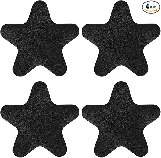 4PCS Stars-Shaped Car PVC Leather Repair Patch Tape, Self-Adhesive Car Seat Tear Repair Kit, Wear-Resistant Auto Interior Decoration Sticker Accessories for Furniture, Upholstery (Black)