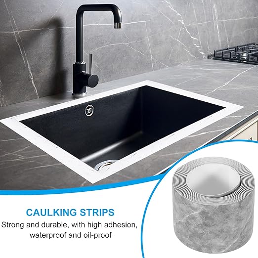 PATIKIL Caulk Tape 1.5" x 5 Ft, Self Adhesive Sealing Tape Waterproof Toilet Tub Caulk Sealant Strip Sealing Trim for Kitchen Bathroom Toilet Bathtub Sink Countertop, Dark Grey