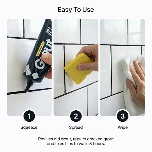 Hemway Jet Black Grout Reviver Kit | Ready Mixed Grout Repair 400g / 210ml with 4 Piece Profiling Tool Kit | Wall & Floor Tile Adhesive, Kitchen Bathroom Shower, Fast Drying