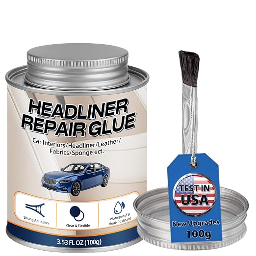 Car Headliner Glue, Upholstery Adhesive, Strong Automotive Interior Glue with Brush, Transparent Repair, Suitable for Fabric and Leather, 3.53OZ