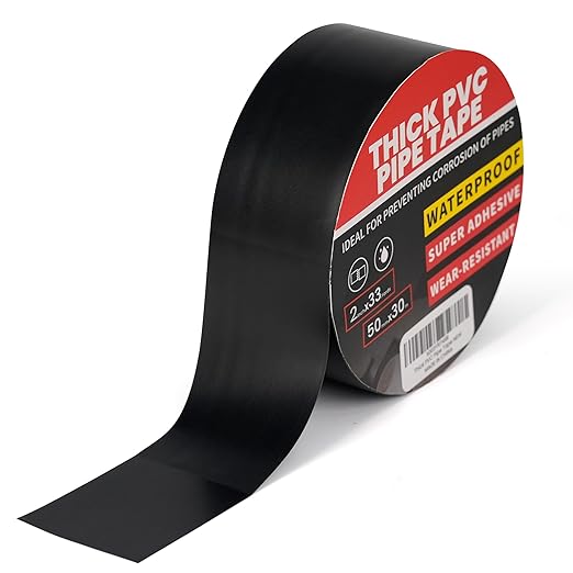 TAPEBEAR Corrosion Protection Pipe Tape, 10mil Pipe Wrap Tape for Drain Pipe, Metal Electrical Outdoor Underground Pipe, Waterproof PVC Black Tape Thicker for Hose Leak Proof, 2Inch x 33Yard