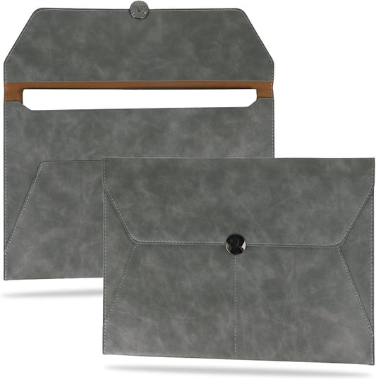 MultiBey PU Leather A4 Document Holder File Organizer with Snap Closure, Waterproof/Water‑Resistant A4 & Letter Size Envelope Folder 13 x 9.5 in - Holds up to 100 Sheets (Elegant Grey)