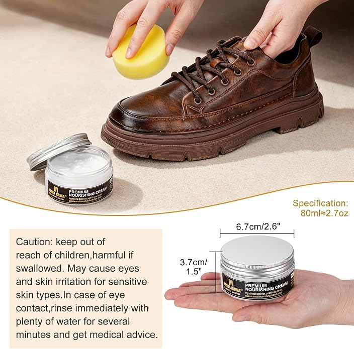 Masa Kawa Leather Care Conditioner Nourishing Cream Rejuvenator Kit | Leather Moisturizer Rejuvenator Polish Cleaner, Care Balm for Leather Bags, Car Seats, Shoes, Jacket, Furniture Protection