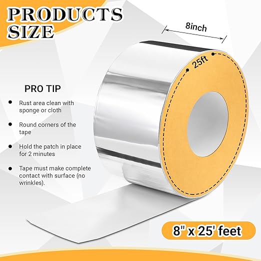 Pangda 8" x 25ft Butyl Tape, Sealant Tapes, 0.6mm Thick Aluminum Flashing Tape, Heavy Duty Metal Roof Patch, Waterproof Silver Butyl Rubber Tapes for Rv, Shed, Water Tank Leak Repair