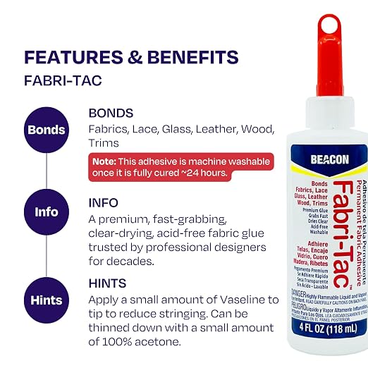 BEACON Fabri-Tac Minis Premium Fabric Glue - Quick Drying, Crystal Clear, Permanent - for Fabrics, Canvas, Lace, Wood and More, .17-Ounce, 3-Pack