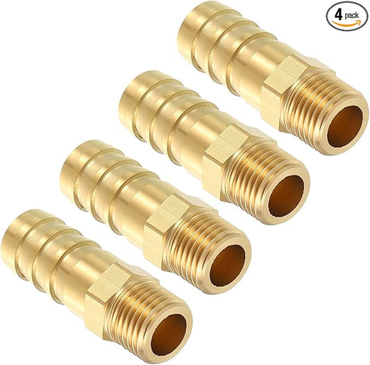 Pack of 4 Brass Hose Barb Fittings Adapter Connector 10mm Hose Barb to M10x1 Male Fittings for Home Machines, Massage Bathtubs, and Irrigation Systems