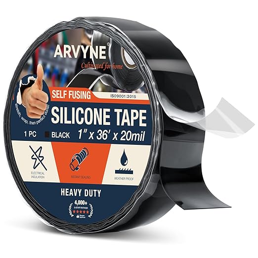Self-Fusing Silicone Tape 1" x 36' x 20mil – Black Rubber Emergency Repair Tape – Waterproof, Heat-Resistant, Insulating, Chemical-Resistant, No Residue – for Automotive, Electrical & Outdoor Use