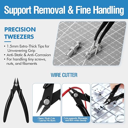 35Pcs 3D Printer Tool Kit Compatible with Bambu Lab X1/X1C/X1E/P1P/P1S, 5X Silicone Sock, 4X Nozzle Wiper, Clog Poke, Scraper, Flush Cutter & Tweezers for 3D Printer Maintenance, Cleaning & Removal