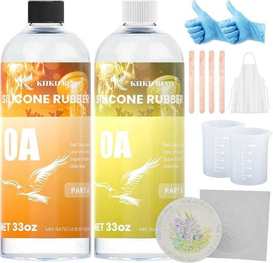 Silicone Mold Making Kit, 0A Liquid Silicone Rubber 66OZ, Extra Soft & Elastic Molding Silicone – Bubble-Free, Easy Demold for Resin Molds, 3D Molds, Candle Molds, Soap Molds