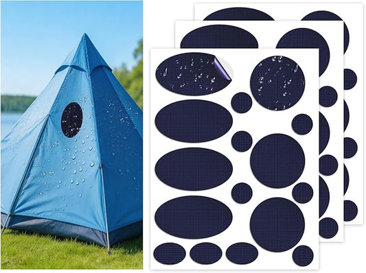 Waterproof Self-Adhesive Nylon Fabric Repair Tape - Tent Repair Kit,48pcs Fabric Patches for Tent, Jacket, Clothes, Puffer Down Jacket,Sleeping Bag, Outdoor Gear Tenacious Repairs Tape, Dark Blue