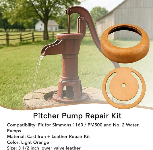 Pitcher Pump Repair Kit and Well Parts Set Fit for Simmons 1160/PM500 & No. 2 Hand Pumps 3 1/2 inch Lower Valve Leather with Pitcher Pump Cup Leathers, Check Valve Weight and Maintenance