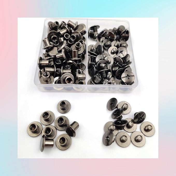 60 Sets M5*6mm Gun Black Leather Rivets Screws Rivets Chicago Binding Screws Adjust and Repair Leather Craft Belts, Bags, Shoes, Purse Bindings