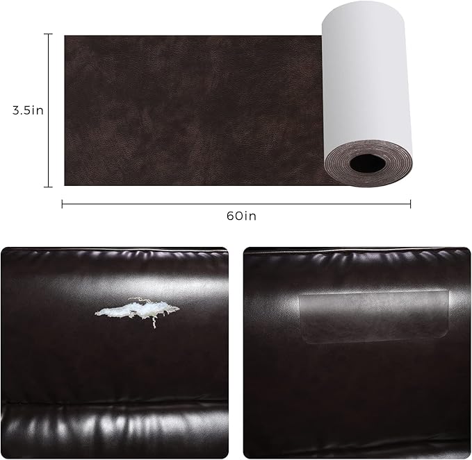 JDLUGH Sofa Leather Repair Patch Tape 3.5x60 Inch Self Adhesive Couch, Car Seat, Office Chair, Leather Furniture, Vinyl Repair Patch Kit for Furniture(3.5x60 Inch, Brown)