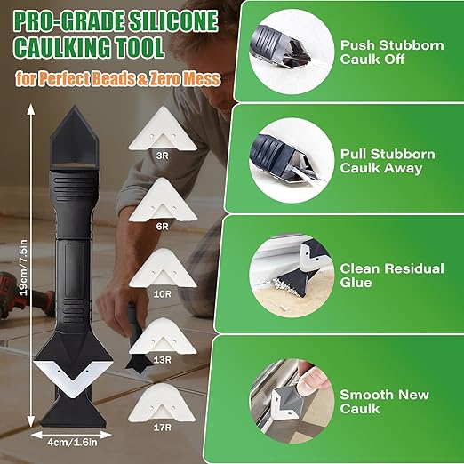 SHIELDOM Silicone Caulk for Kitchen & Bathroom, Clear Silicone Sealant 100% Waterproof Caulk & Seal with Caulking Tool Stronger Adhesion, Shrink & Crack Proof All Purpose for Window, Door & More 14 oz