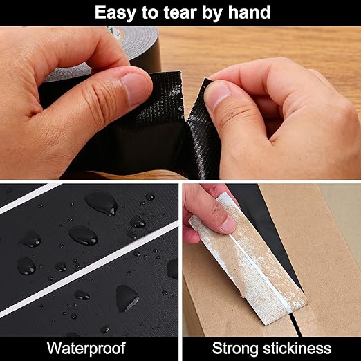 Black Duct Tape Heavy Duty, 9 Mil Thickness, 2 Inch x 30 Yards, Waterproof Strong Adhesive with No Residue, Flexible, Tear by Hand for Indoor Outdoor Repairs, DIY, Industrial & Professional Use