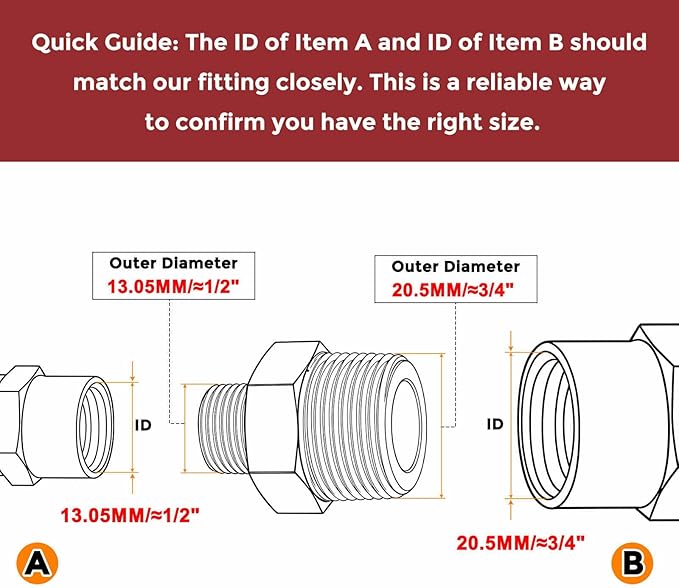 Packs of 6, 1/2" MNPT To 1/4" MNPT Solid Brass Hex Nipple Hose Connectors, Male Pipe Adapter for Pipe Leak Repair, Bathroom Remodeling, Tool Extension, Compression, Irrigation