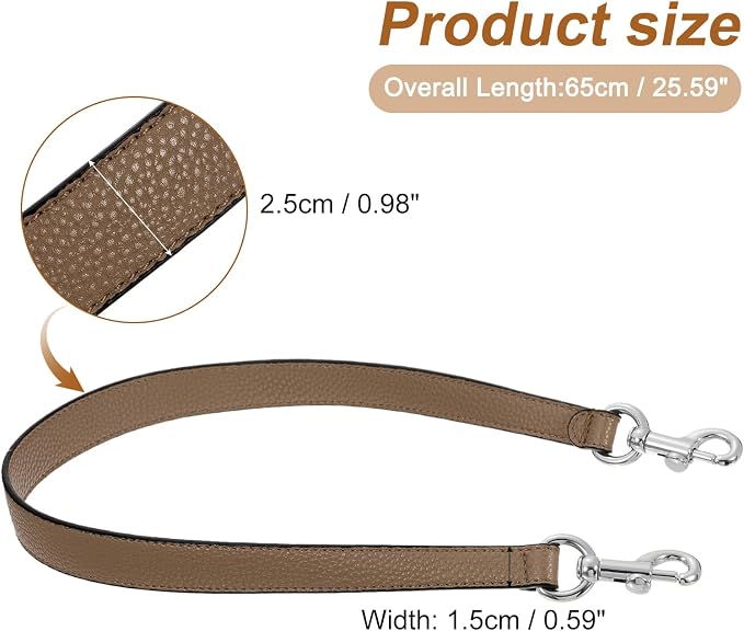 uxcell 25.59 Inch PU Leather Short Bag Strap with Clasp, Purse Handles Handbags Replacement Straps for Clutch Bag Underarm Bags, Dark Khaki, Silver Buckle