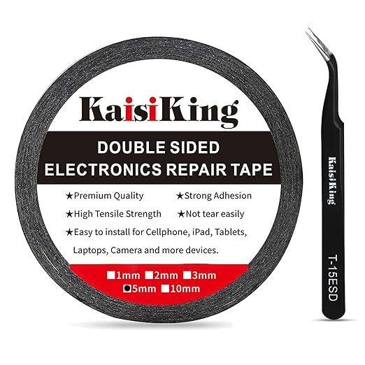 Kaisiking 5mm x 50M LCD Repair Tape for Phone Screen, Adhesive Tape with 1 Tweezers for Cell Phone, iPad, Tablets, Laptops, Camera