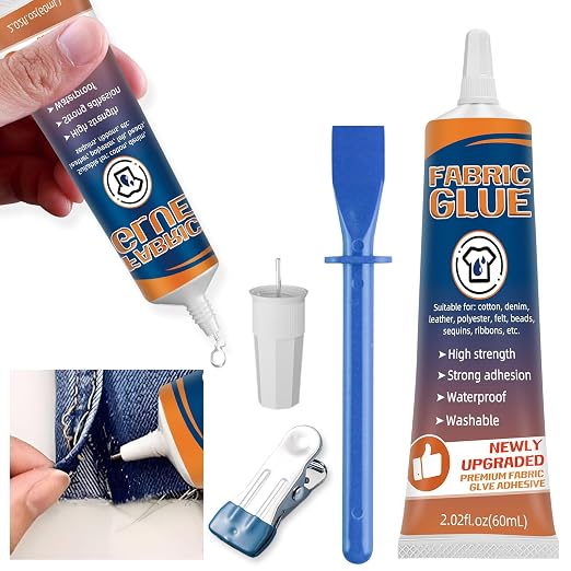 Fabric Glue Permanent, Washable Clothing Glue for All Fabrics, Waterproof Adhesive for Leather, Denim, Cotton, Polyester, Ideal for Patches, Repairs & Crafts (60ml)