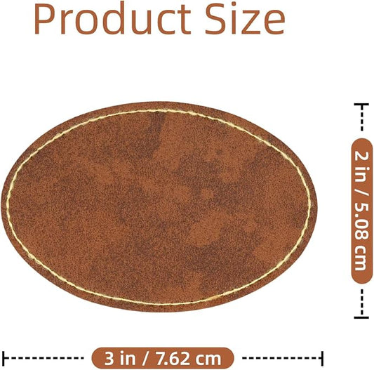 40 Pcs Blank Leather Hat Patches for Laser Engraving Iron On Heat Press 3 x 2 Inches Oval Brown